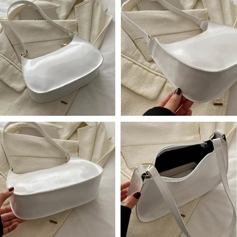 Vintage Patent Leather Shoulder Bag Handbags Casual Designer Hobos Underarm Bag