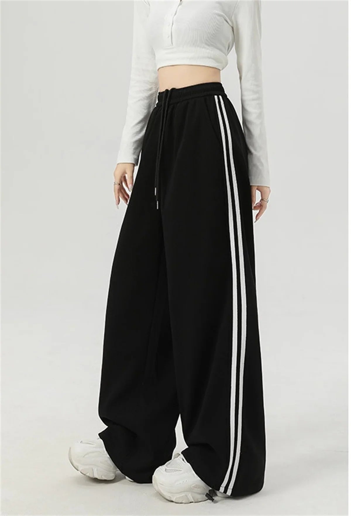 Stripe Chic Straight Pant Retro Sports Sweatpants High Waist Color Blocked Trouseres Lady Casual Streetwear