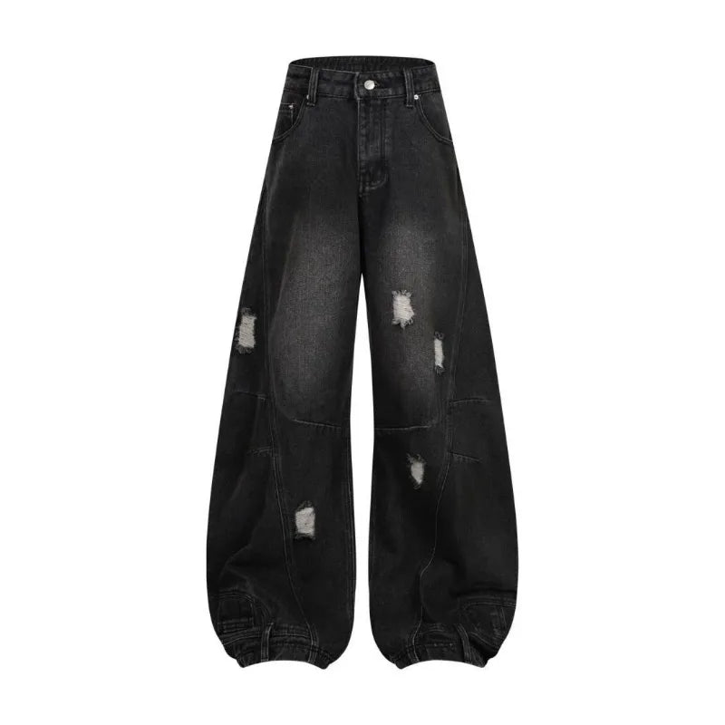 98% Cotton Jeans American Y2k Streetwear Hole Patchwork Design Denim Pants Youth Straight Baggy Stretch Jeans