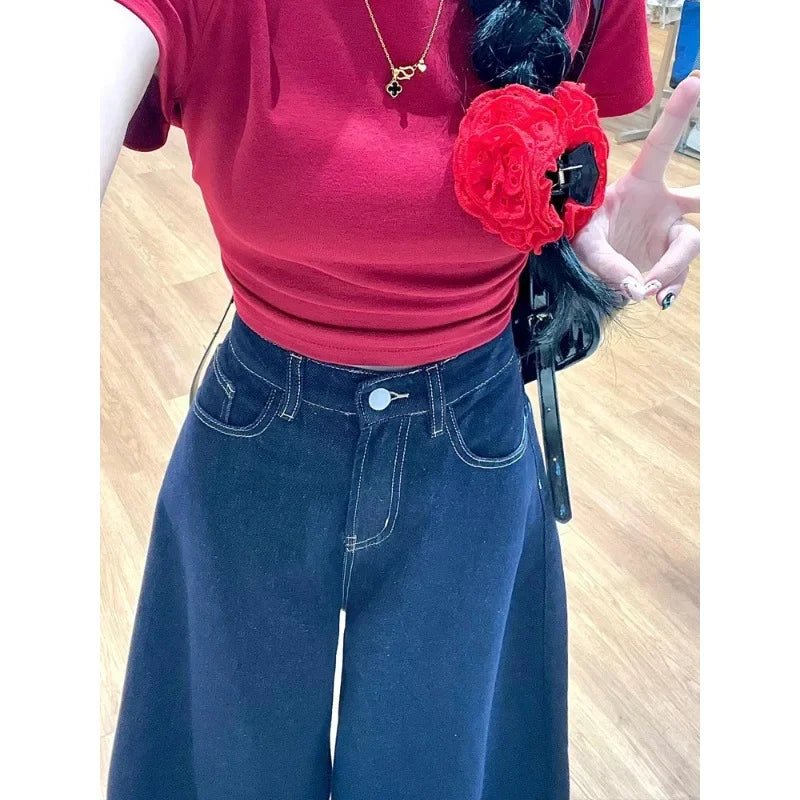 Vintage High-Waisted Wide-Leg Jeans Skirt American Style