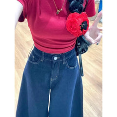Vintage High-Waisted Wide-Leg Jeans Skirt American Style