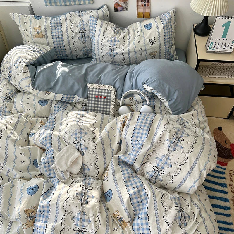 Soft Skin-friendly Bedding Set Comfortable Breathable Duvet Cover Set with Sheet Single Double Quilt Cover