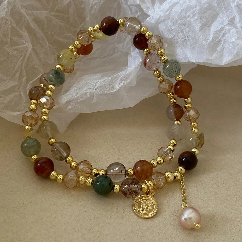 Handmade Hippie Design Brown Leather Bracelet Metal Star Note Charms Wood Button Beads Wrap Unisex Adjustable Bracelet