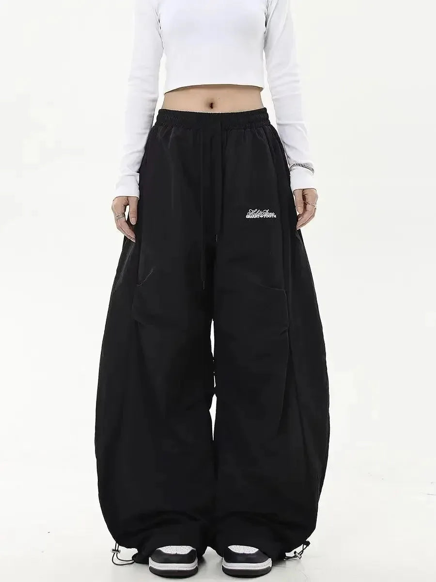 Retro Y2K Hip Hop Streetwear Casual Chic Matching Sweatpant Oversize Wide Leg Pant Low Waist Drawstring Lady Cargo Pants