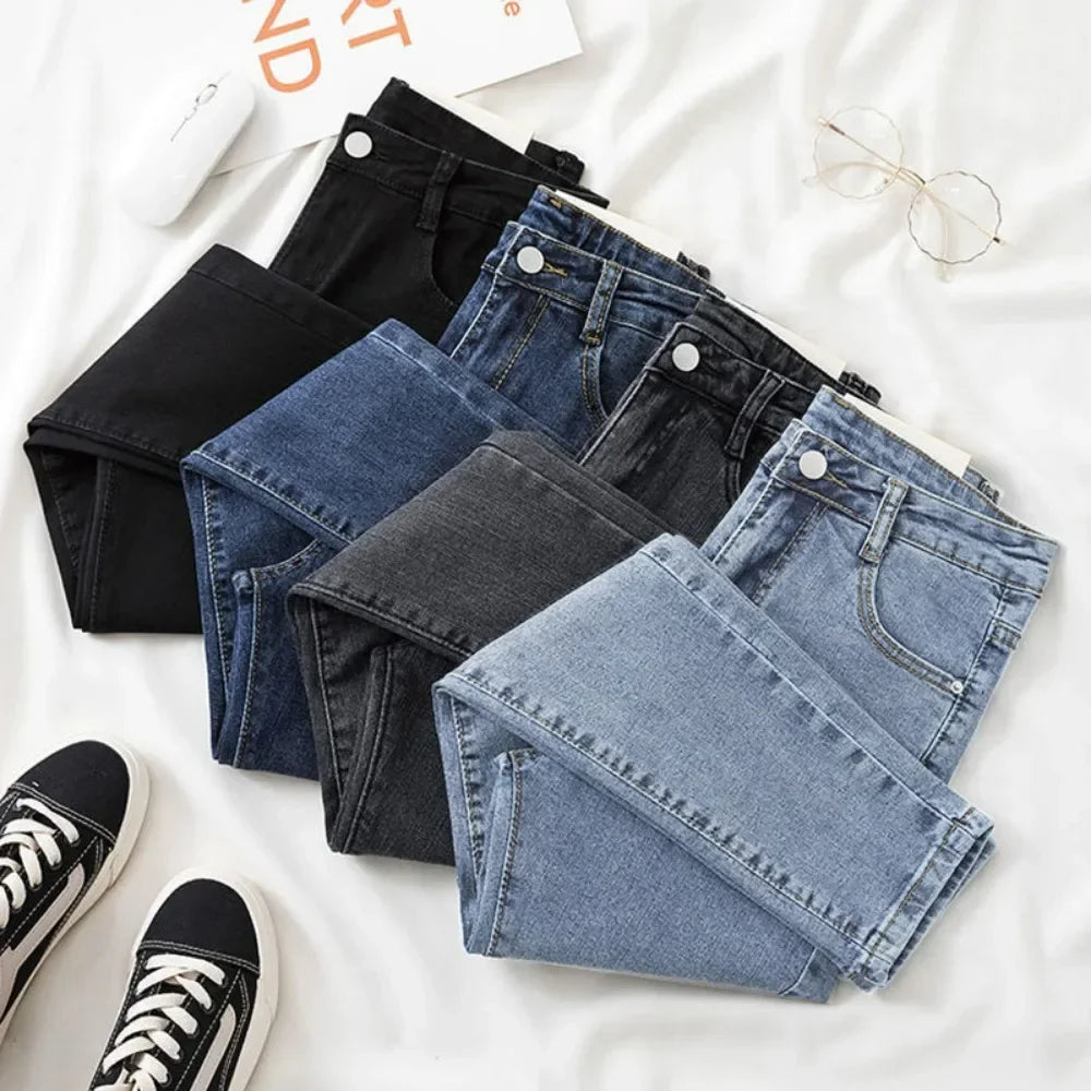 Black Grey Jeans Slimming Cropped Pants Chic Versatile Student Short Trousers Long Pants Slim Fit Sihouette Smoothing