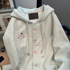 Sweet Puppy Embroidery Hoodies Preppy Loose Casual All Match Hooded Sweatshirts Fall Cute Streetwear Lace Up Coats