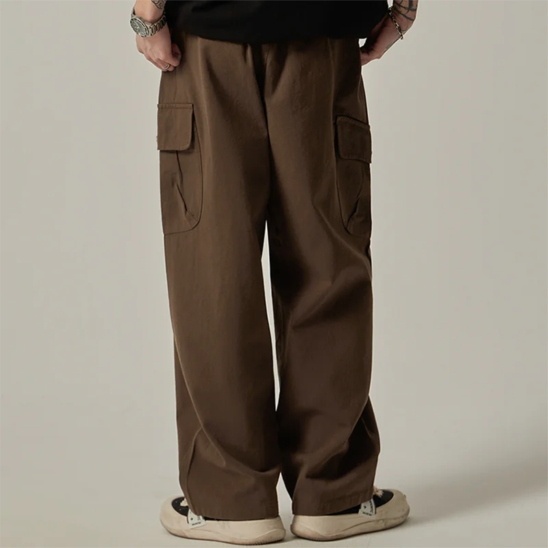 Sweatpants Vintage Japanese Wide Leg Straight Loose Button Big Pockets Cargo Pants Drawstring Trousers