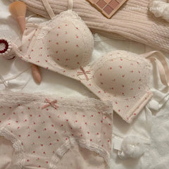 Teenage Lace Floral Bra Set Comfortable Non-steel Ring Beauty Back Small Breasts Gathered up Support Anti-Sagging Bra Set