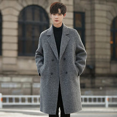Fall Double Faced Wool Overcoat Loose Collar High End Outerwear Mid Long Length Coat Blends