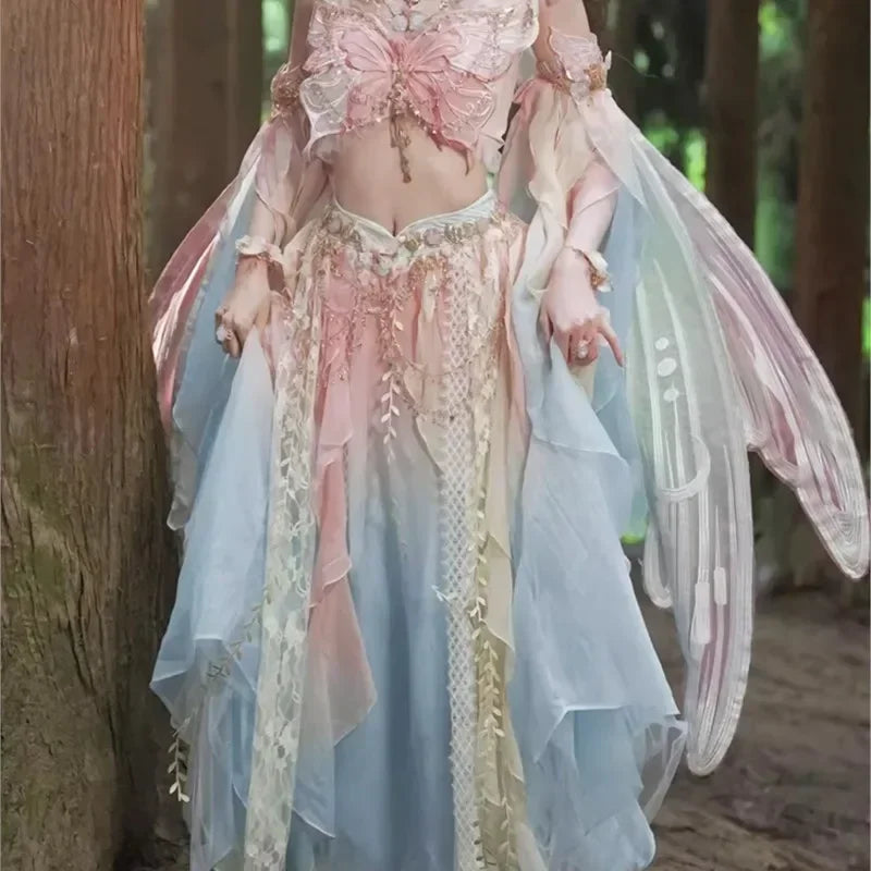 Pink Butterfly Theme Exotic Dunhuang Feitian Hanfu Western Ethnic Style Heavy Embroidery Fairy Suit Role-playing Costume