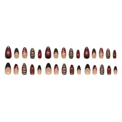 24pcs Golden Lines Patterns False Nails Dark Purple Blush French Fake Nails