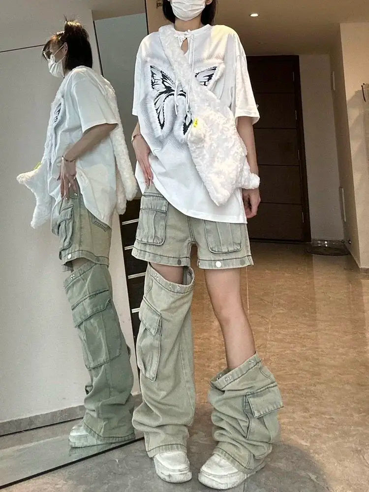 American Detachable Design Sense Tooling Jeans Y2K Gothic Retro High Street Straight Small Vibe Waisted Pants