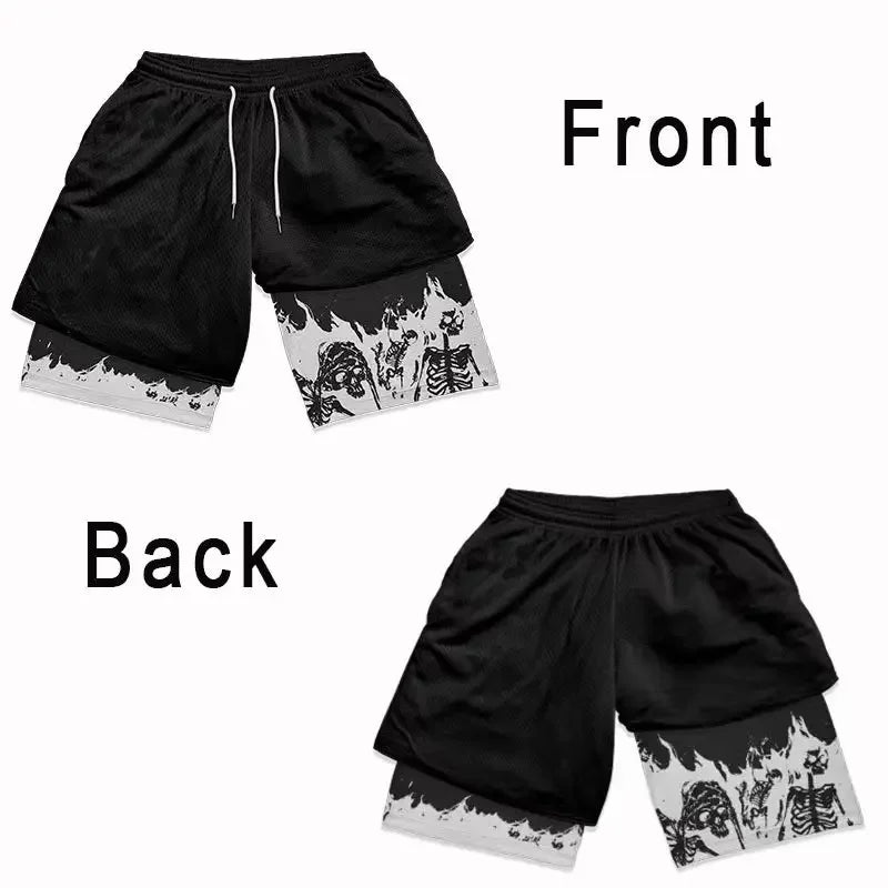 double layered shorts anime high waisted oversized breathable sports shorts training