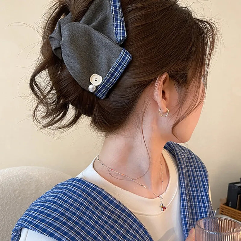 Korean Fabric Plaid Triangular Hair Claw Clips