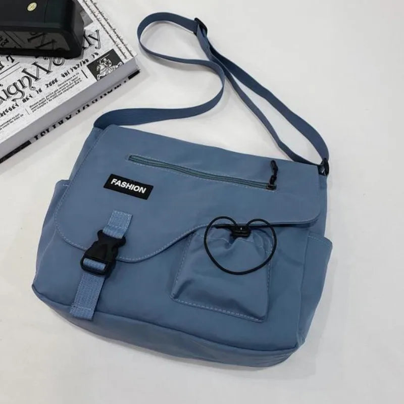 Japanese Simple Messenger Bag Student Nylon Waterproof Canvas Handbag Shoulder Crossbody Bags