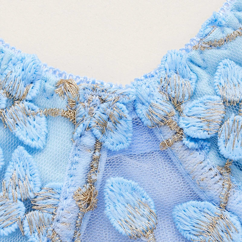 Blue Camisole Vest Bra Embroidery Flower Corsets Slim Fit Versatile Lady Corset Top Lace Rayon Ultra-Thin Thick Bra