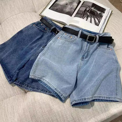 Korean Style Clothing Casual High Waist Denim Shorts Solid Color Loose Wide Leg A-line Pants