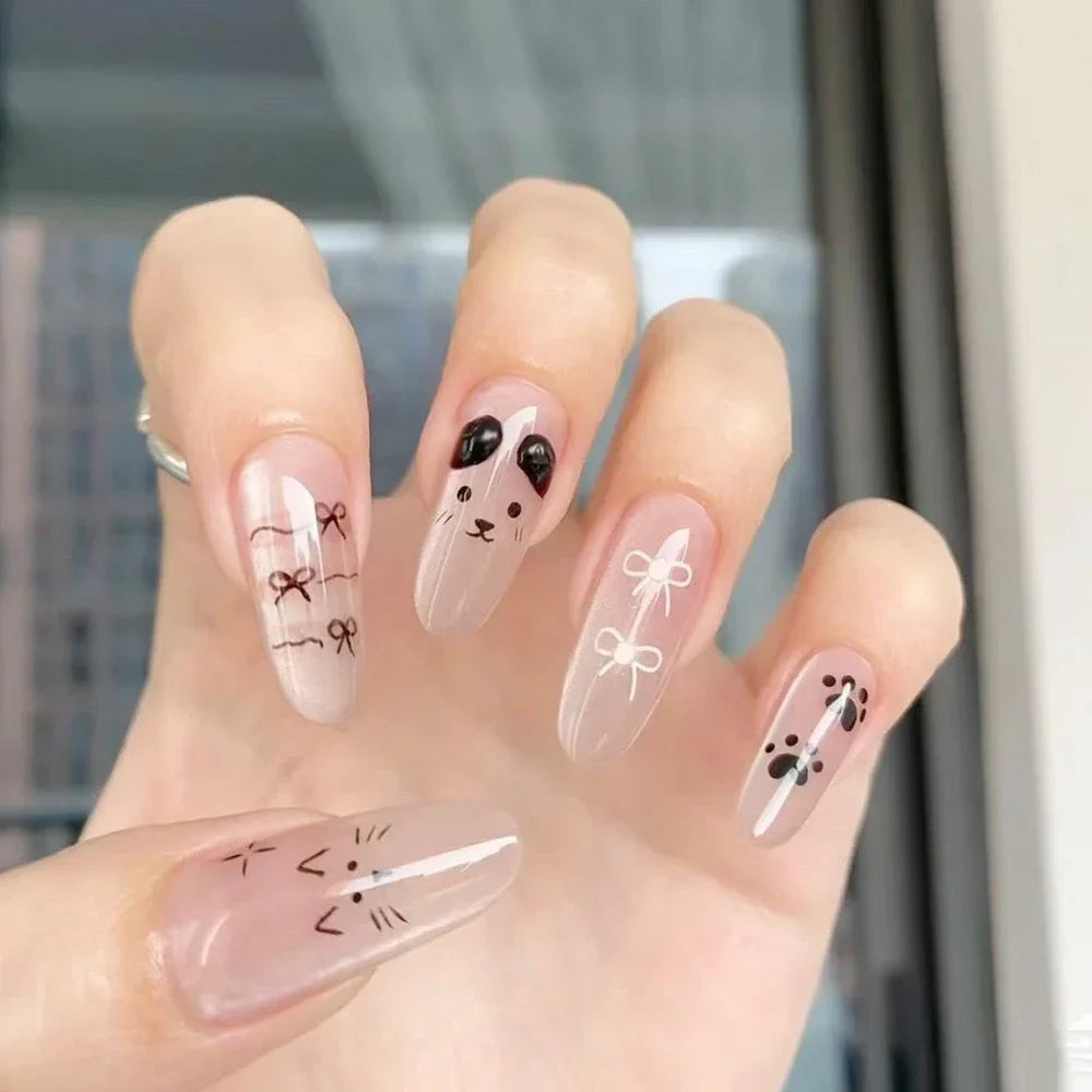 10Pcs Wearable Cat Eyes Series Short Square Press On Nails Kawaii Cartoon Cat Rabbit Rhinestone Gradients Full Cover False Nails
