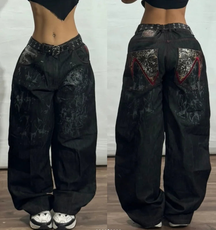 Trend Washing Heavy Industry Loose Jeans Street Y2K Hip-hop Oversized Wide-leg Pants Unisex Mopping Jeans