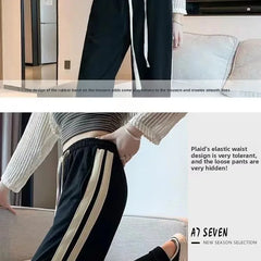 High Waist Thickened Fleece Lined Corduroy Pants Casual Straight Leg Trousers Color Block Stripe Design Trendy Long Pant