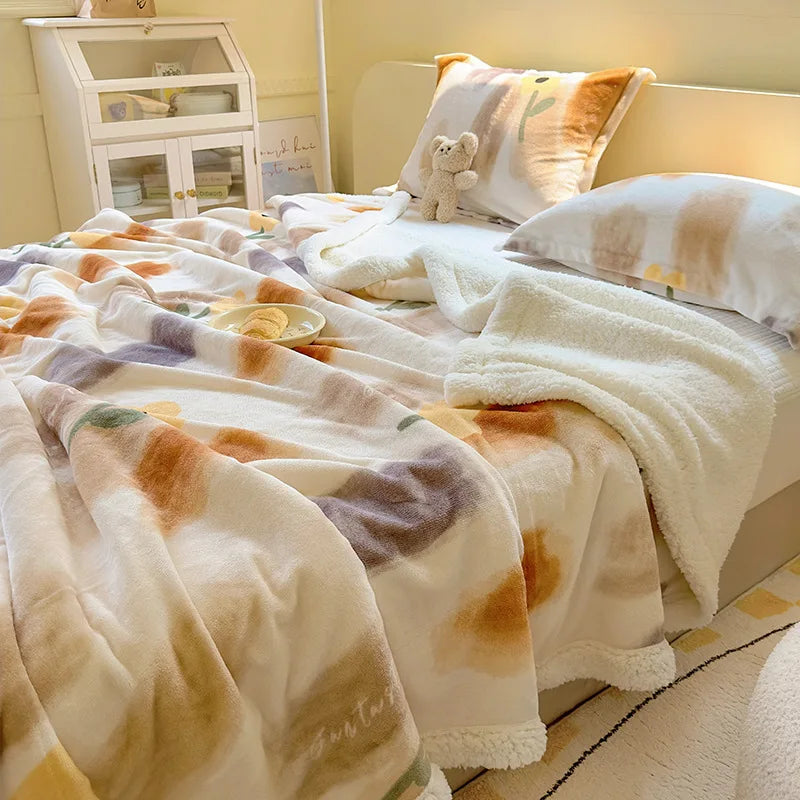 Cartoon Printed Lamb Wool Blanket Thick