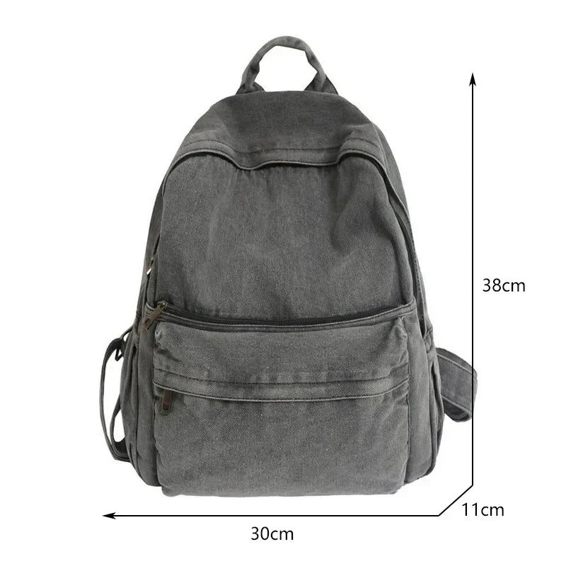 Gray Denim Backpack Leisure Travel Outing Shoulder Bag Schoolbags Suitable