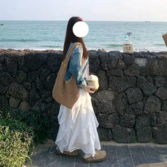 Deeptown Sweet Elegant White Long Skirt Fairycore Korean Style Lace Ruffle Skirt Asymmetrical Retro Street Layered Skirts