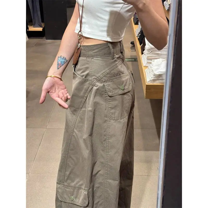 High Waist Wide Leg Knife Edge Denim Jeans Casual Loose Straight Workwear Trousers American Retro Style Long Pants
