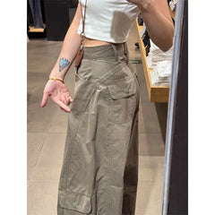 High Waist Wide Leg Knife Edge Denim Jeans Casual Loose Straight Workwear Trousers American Retro Style Long Pants