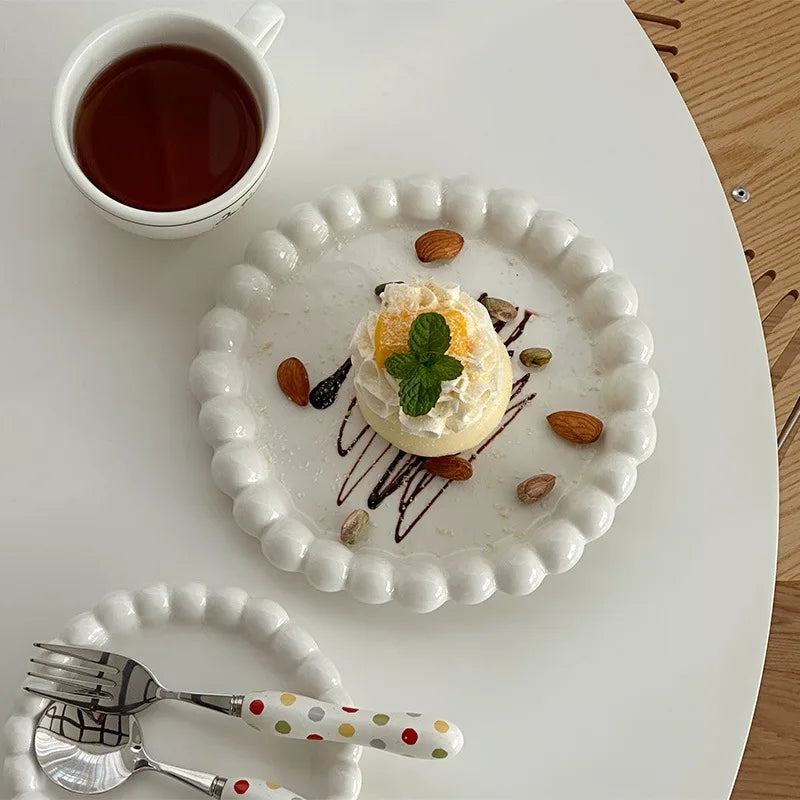 Ins Style Beaded Dessert Plate French Western Food Plate Ceramic Breakfast Plate Ornaments Poses Ceramic Dishes