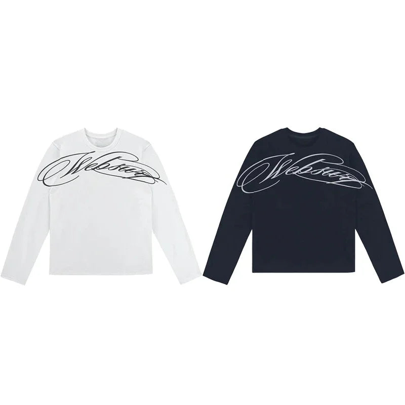 Y2K American Black Letter Pattern Printed Long-Sleeved Casual