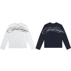 Y2K American Black Letter Pattern Printed Long-Sleeved Casual