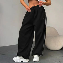 Y2K American Black Retro Hip-Hop Oversized Casual Sweatpants Loose Jogging Pants High Waist Wide-Leg Streetwear