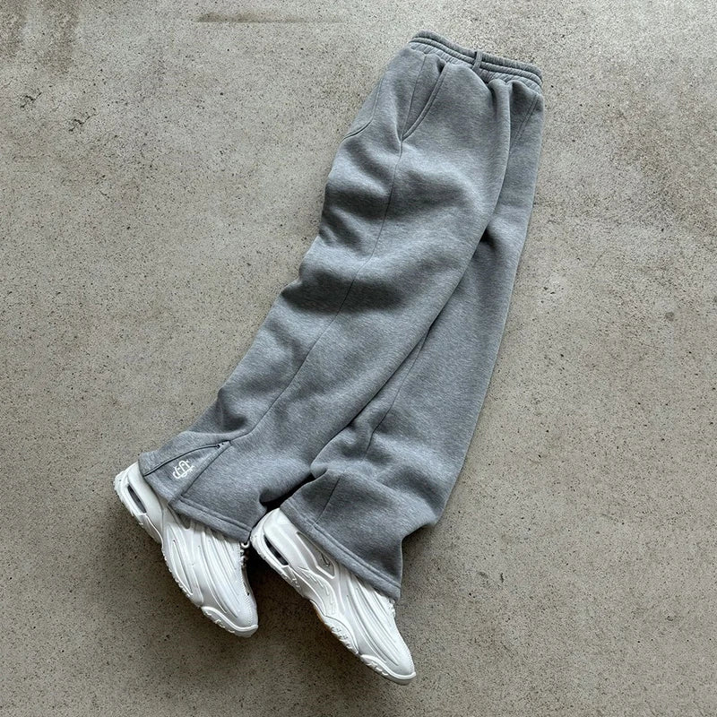 Drawstring Zipper Sweatpants Solid Color Casual High Street Hip-Hop Rap Street Y2K Style High Waist Trousers