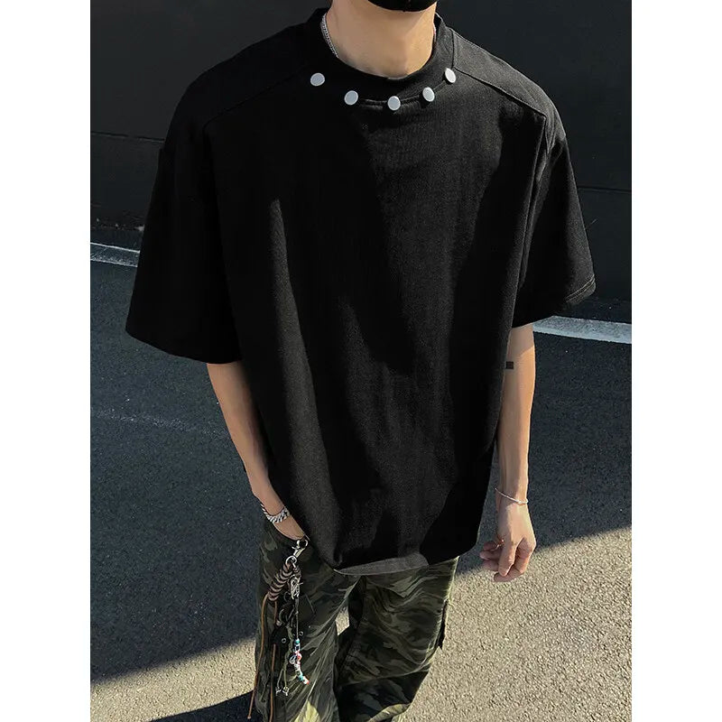Tshirt Slim Fit Solid Color Round Neck t Shirt Button trim Casual Tee Shirt Lightweight Breathable Cotton Top