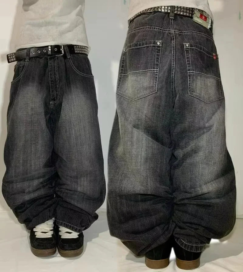 American Oversize Pattern Embroidered Baggy Jeans Y2K Gothic Harajuku Hip Hop Straight High Waist Wide Leg Pants