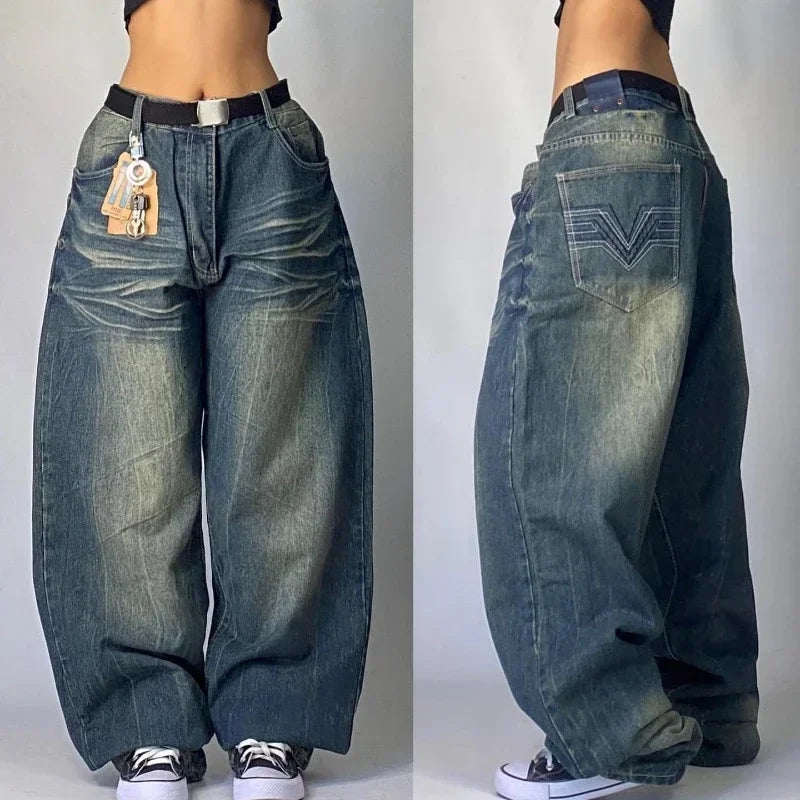 Streetwear Oversized Print Baggy Jeans Y2K Harajuku Hip-hop Vintage Pop Gothic High Waist Wide-leg Pants Trousers