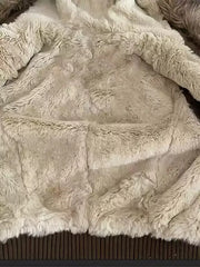 Vintage Fur Trim Hooded Bomber Jacket Brown Zipper Coat with Sherpa Lining Ribbed Cuffs Y2K Keep Warm Coats