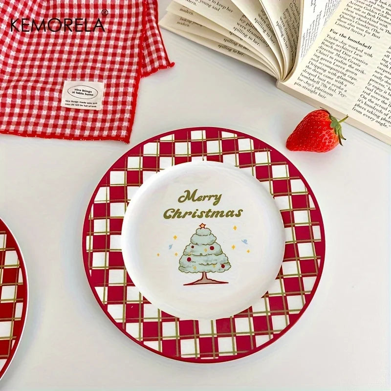 Christmas Ceramic Plate with Cups Platter Serving Tray Porcelain Dish