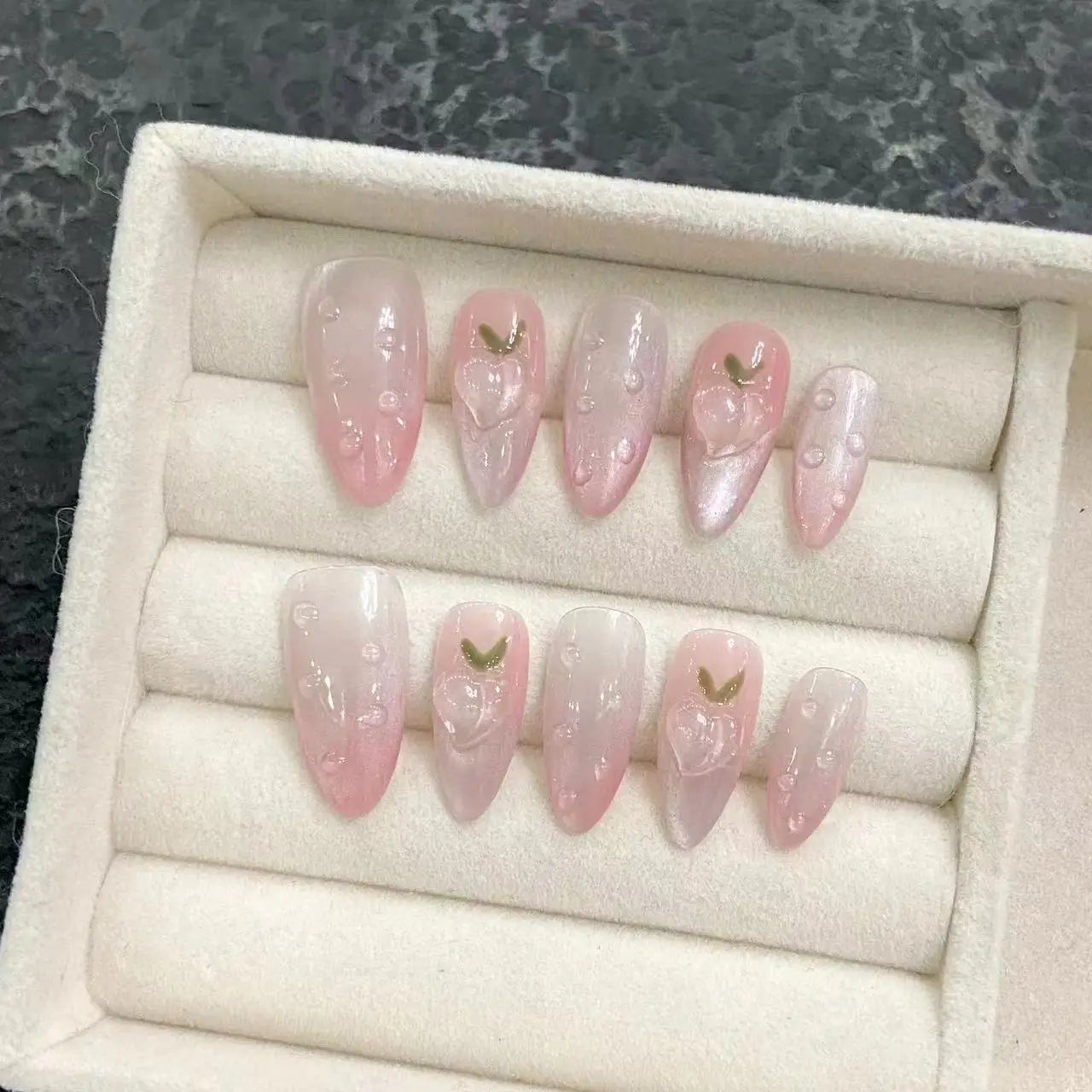 Handmade Press on Nails Ins Sweet Pink Blue Color Fake Nails