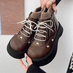 Platform Ankle Boots Elegant Lolita Style Ladies Causal Boots Simple Versatile Leather Boots Women