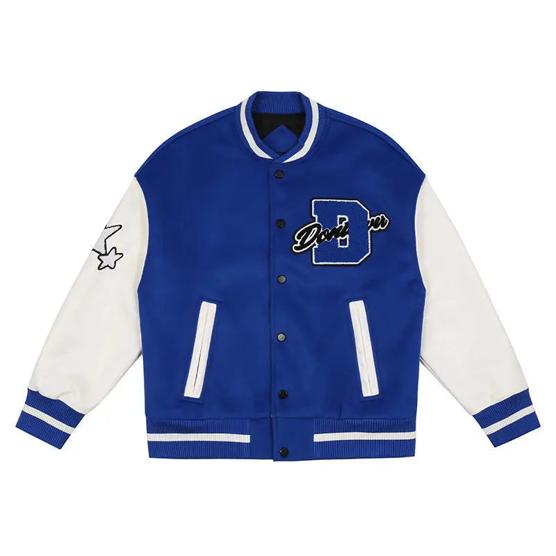 American Letter Flocking Baseball Uniform Jacket Y2K Retro Vintage Lovers Motorcycle
