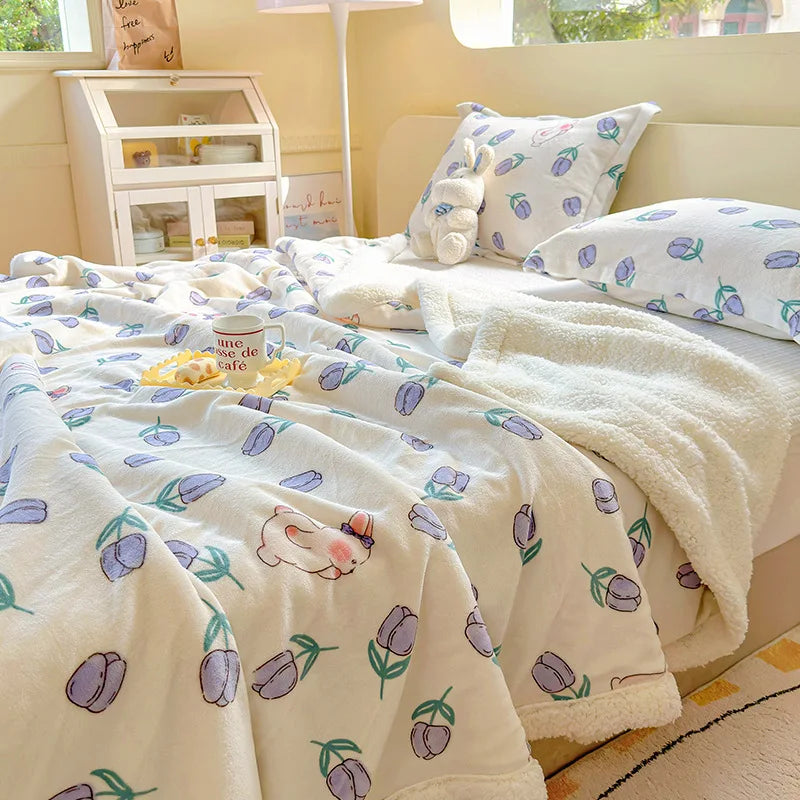 Cartoon Printed Lamb Wool Blanket Thick