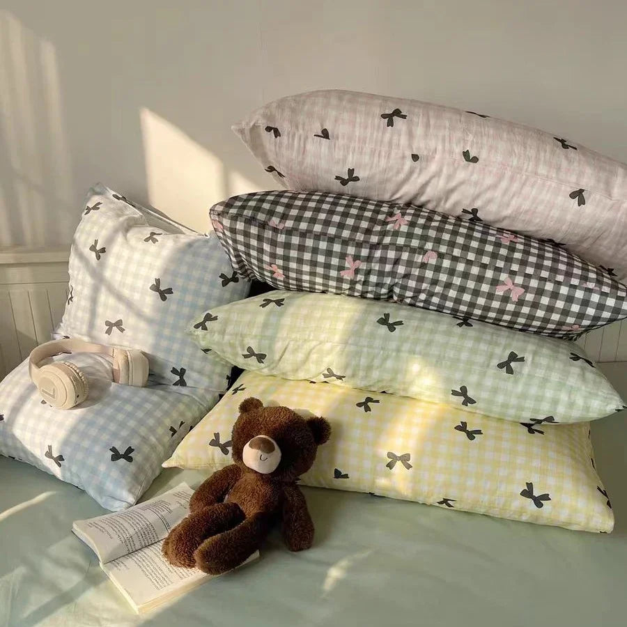 Plaid Bow Knot Pillowcase Korean Y2ks Blackpink Dakimakura Sleeping Pillows Cover Bedroom Decoration Girl Gifts