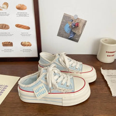 Casual Height Increasing Platform Canvas Shoes Outer White Sneakers Slipper Slip on Sandals Vulcanize Shoes