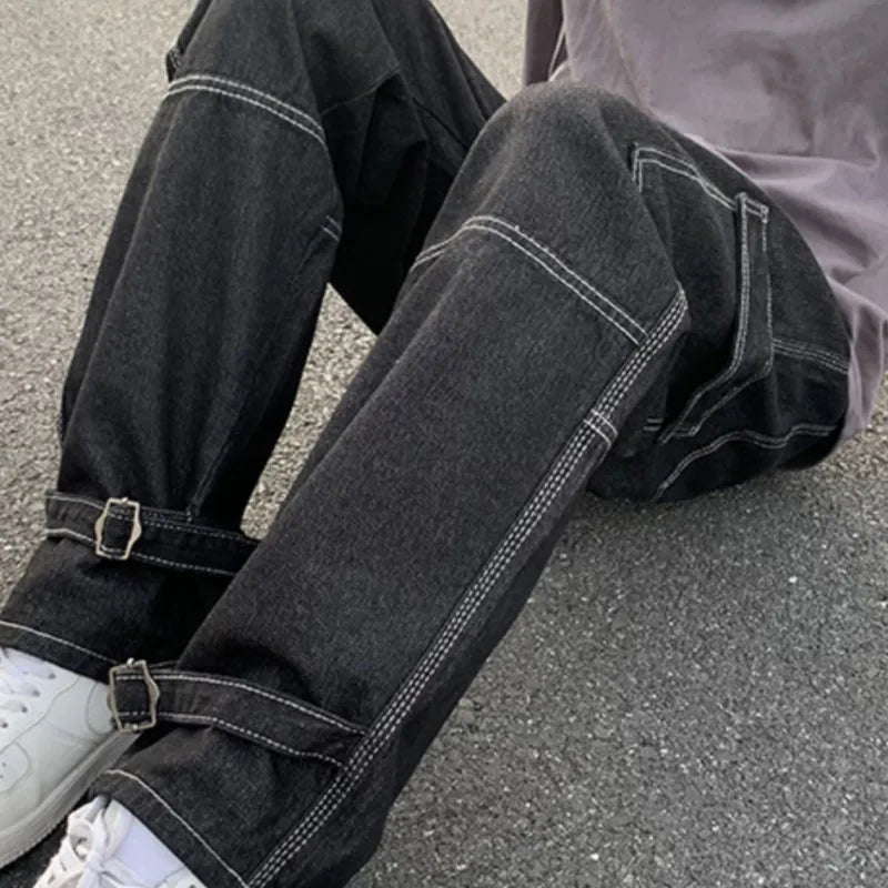 Cargo jeans Wide Leg Jeans Hip Hop Casual Straight Baggy Denim Pants Streetwear Skateboard Pant Neutral Trousers