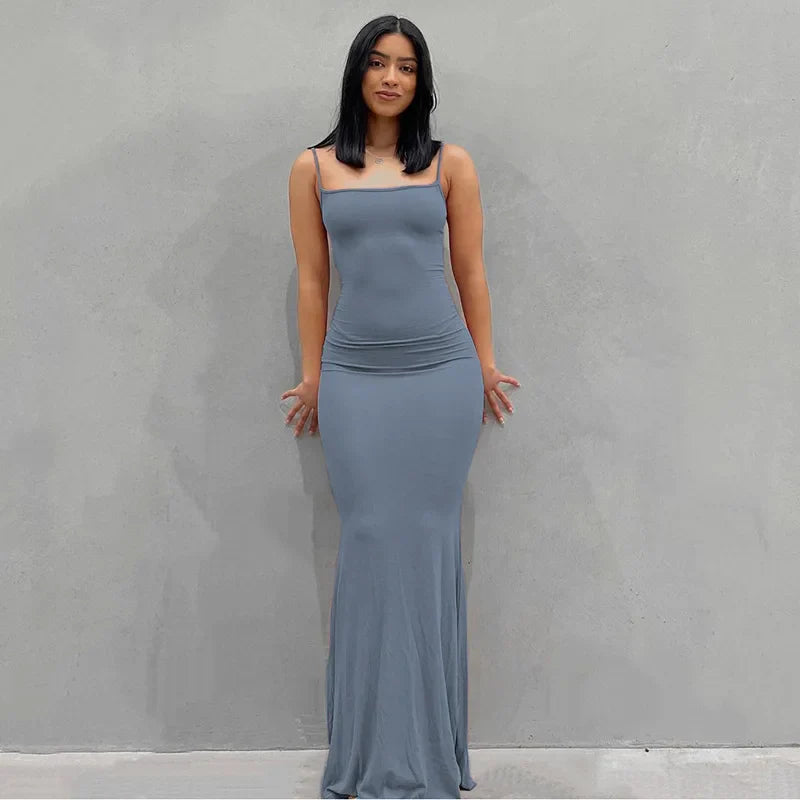 Backless solid color Long Dresses Elastic High Waist Strapless Bodycon Dress Party Skinny Sleeveless Robe