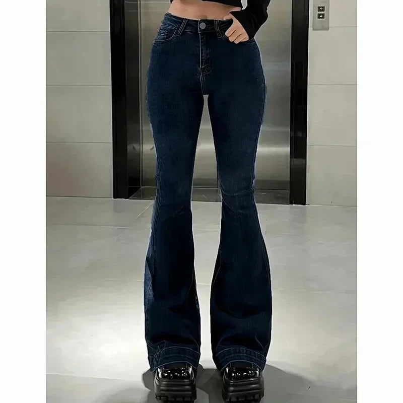 Vintage High Waist Flare Jeans Stretchy Bootcut Tight Denim Pants Bell Bottoms Casual Slim Fit Trousers