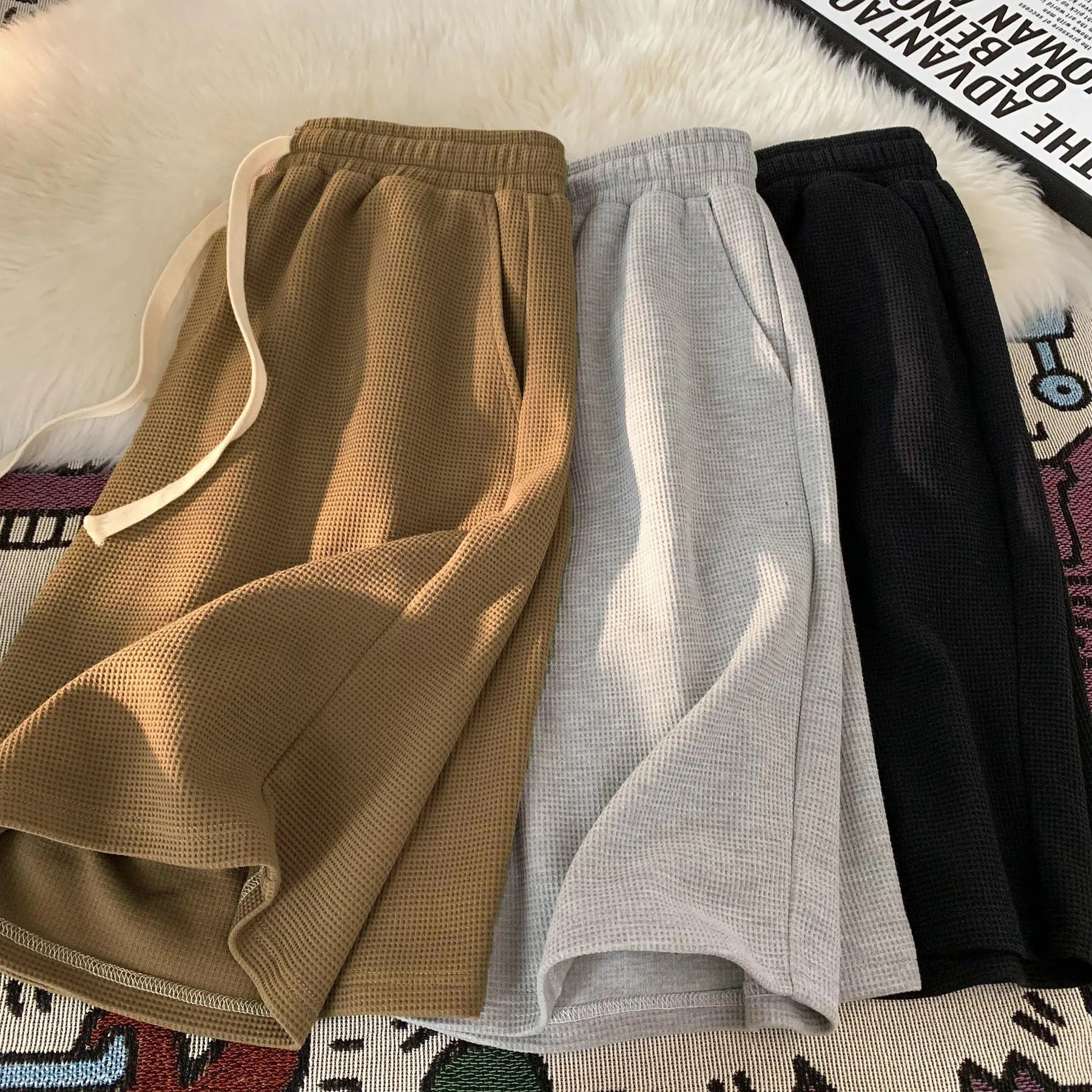 Waffle shorts thin loose casual sports brand beach American five-point pants