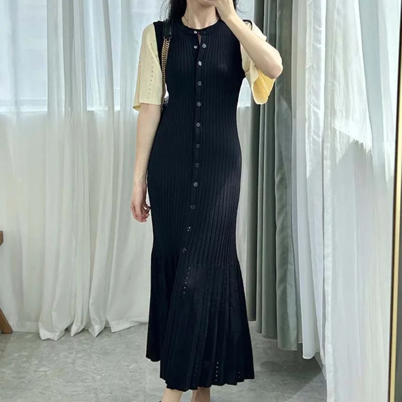 French Elegant Fragrance High-end Slimming Knitted Mermaid Dress Hollow Slimming Fish Tail Knit Dress